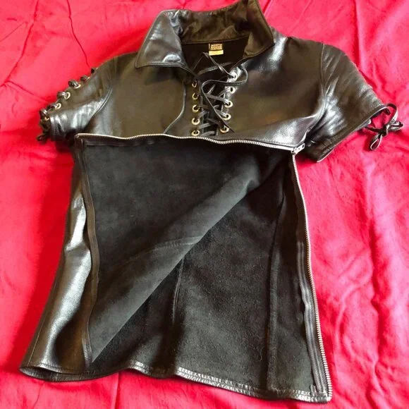 Northbound Leather Men's Black Leather Lace Up T Shirt (Item 6034) sz XS/38